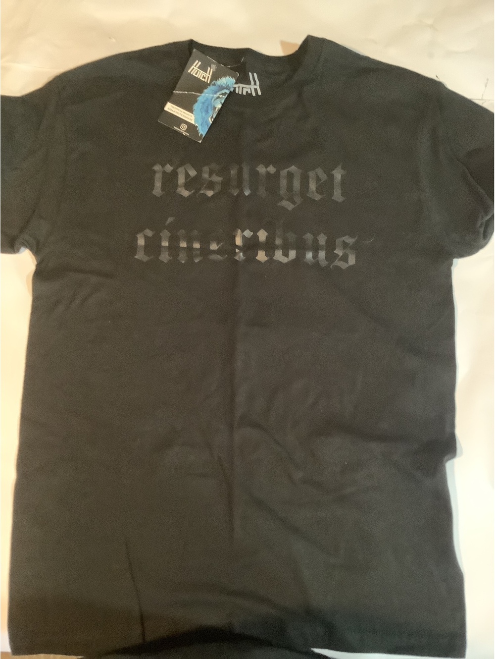 Hush Black Graphic T-Shirt with Gothic Text